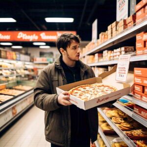 Illustration of a stack of pizza boxes with a price tag, symbolizing the cost of pizza box production and pricing analysis.